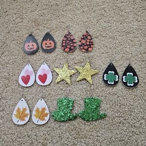 Lot of 7 Pairs of Festive Earrings with Various Designs Handmade